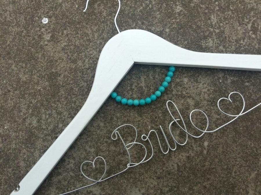 Hochzeit - Custom Turquoise adornment White hanger,Personalized Wedding Hanger,bridesmaid gift,name hanger,brides hanger,bride hanger for wedding dress