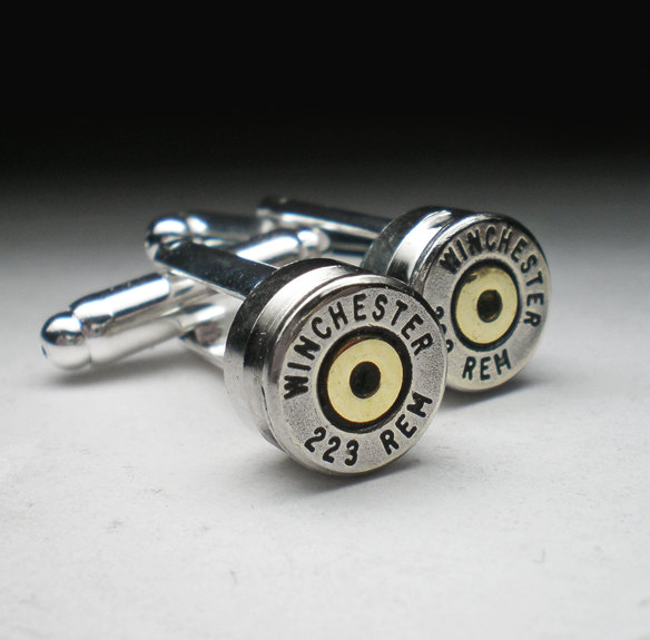 Wedding - 223 5.56 Winchester Rifle Nickel Bullet Head Grooms Cufflinks  set Wedding set bridal groomsman