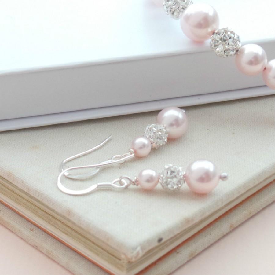 Свадьба - Ella Blush Pink Pearl Drop Earrings Wedding Jewellery Baby Pink Dangle Earrings Valentines Gift  Wedding Earings Bridesmaids Gift Etsy UK