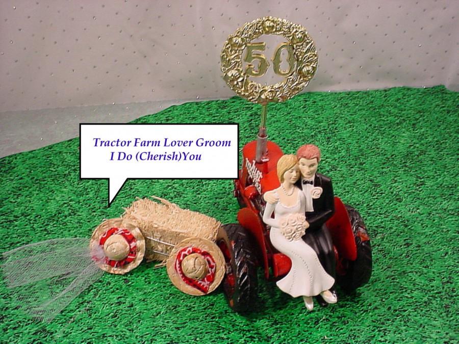 زفاف - Tractor Farm County Outdoor Rustic Couple on Groom 50TH Wedding Anniversary Cake Topper - Mr Loves Mrs Love of My Life Forever - RED Style3