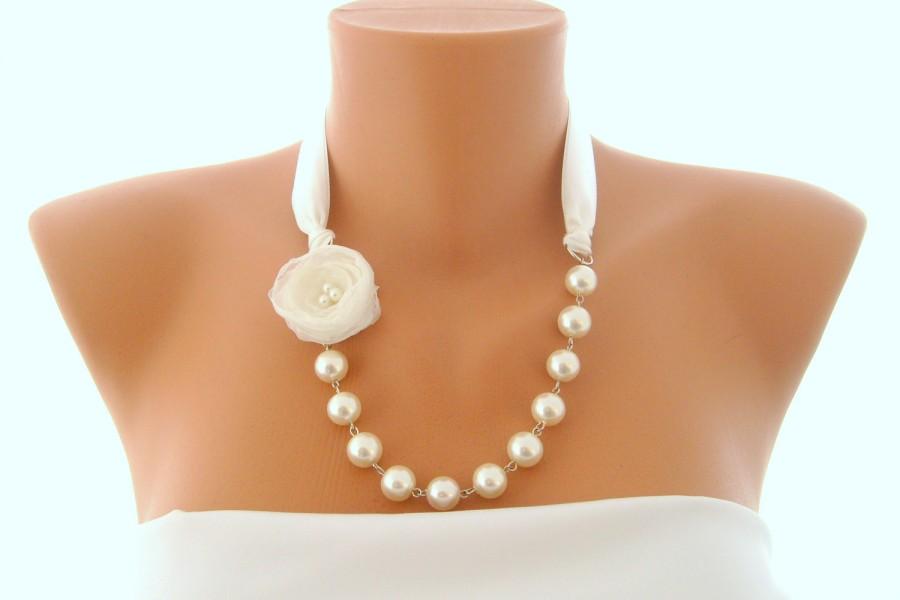 زفاف - Vintage inspired bridal necklace ivory organza rose and ivory pearl handmade wedding necklace wedding jewelry bridesmaid gifts