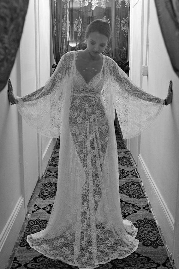 زفاف - Sheer Lace Bridal Lingerie Nightgown Sleepwear Wedding Nightgown White Lace Nightgown