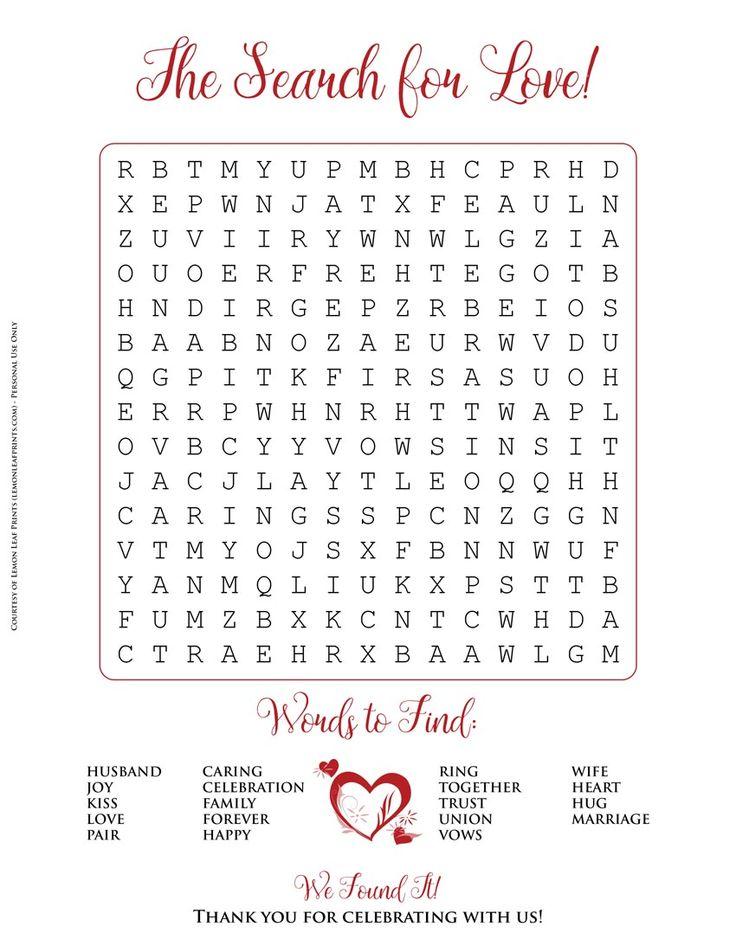 Wedding - Free Printable - Valentine's Day Or Wedding Word Search Puzzle