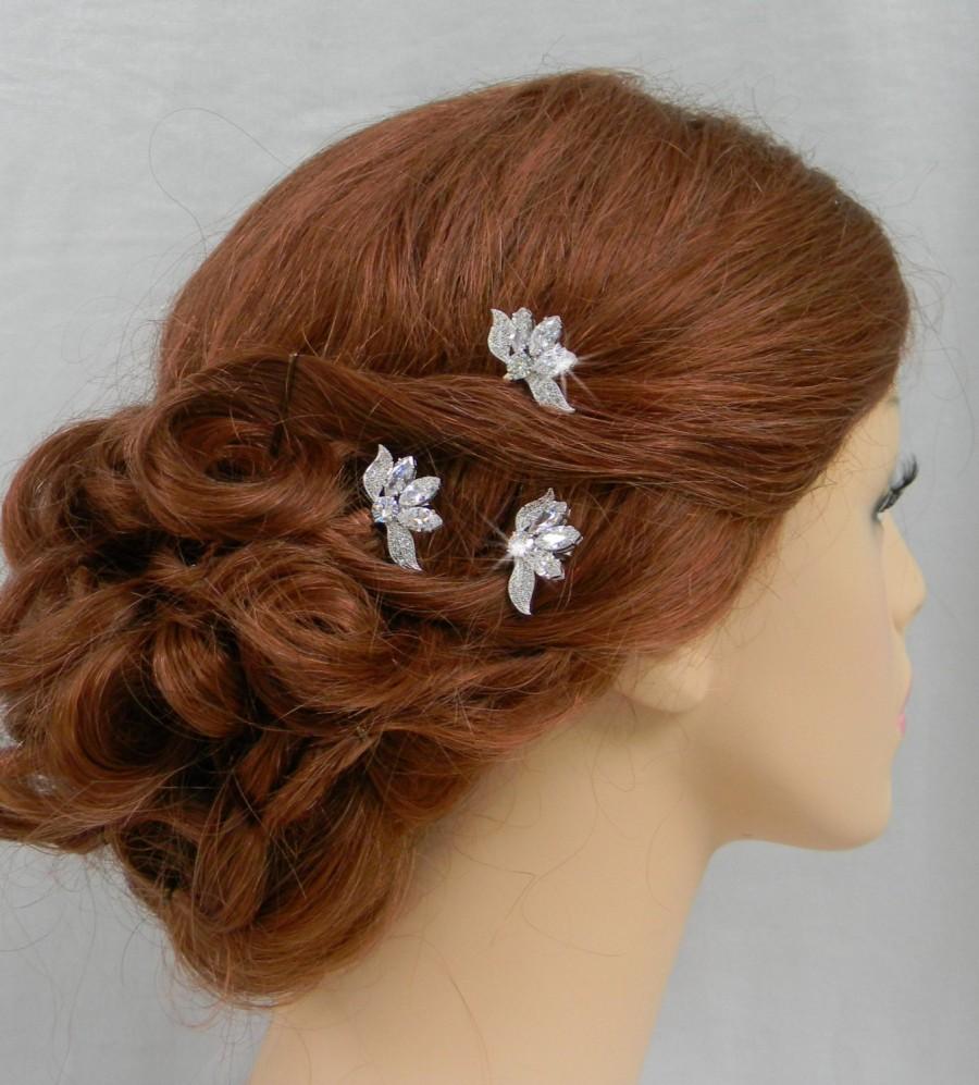 Wedding - Bridal Hair pins, Rose Gold Wedding Hair clip, Leaf style hairpins, Swarovski crystal hair comb, Rhinestone, Little Leaf Hair Pins