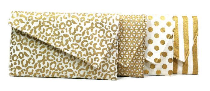 Mariage - Gold Bridesmaids Clutches Envelope Clutches Gatsby Wedding - Metallic Navy Gold Black Ivory White Set of 7 You Choose FREE SHIPPING