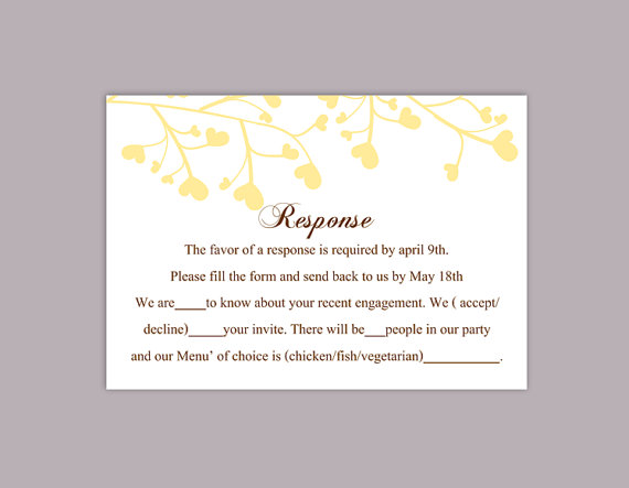 Hochzeit - DIY Wedding RSVP Template Editable Word File Instant Download Yellow Rsvp Template Printable RSVP Cards Heart Rsvp Card Elegant Rsvp Card