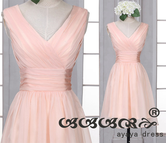 Mariage - Short Bridesmaid Dress , chiffon bridesmaid dresses, Zipper Up Back Bridesmaid dresses with V Neckline,prom dress,evening dress 2015,