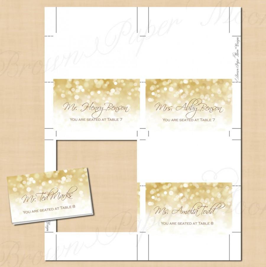 Свадьба - White Gold Sparkles Place Card Tent (fold to 3.5x2): Text-Editable, Printable on Avery Products, Instant Download