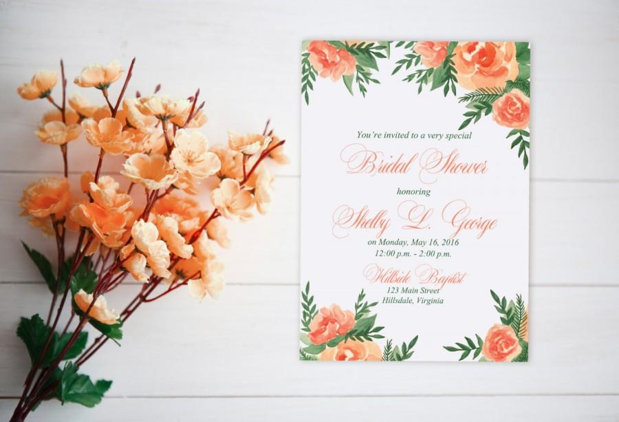 Hochzeit - Watercolor Bridal Shower Invitation - Couple's Wedding Shower (Set of 25) "Lavish Garden" Orange Peach Bridal Shower - Watercolor Wedding