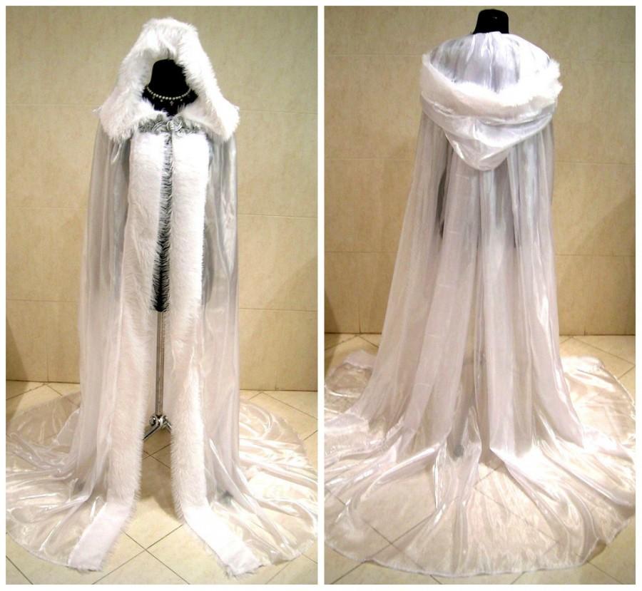 Wedding - FUR medieval cloak white cape wedding dress costume snow ice queen Narnia witch Christmas x-mas renaissance tudor larp wicca ELSA elven LOTR