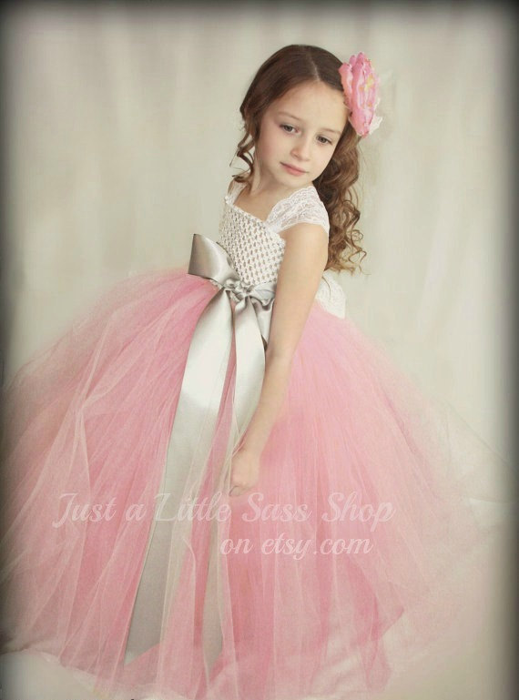 Wedding - Flower Girl Tutu Dress with Vintage Lace Straps - You Choose Your Colors
