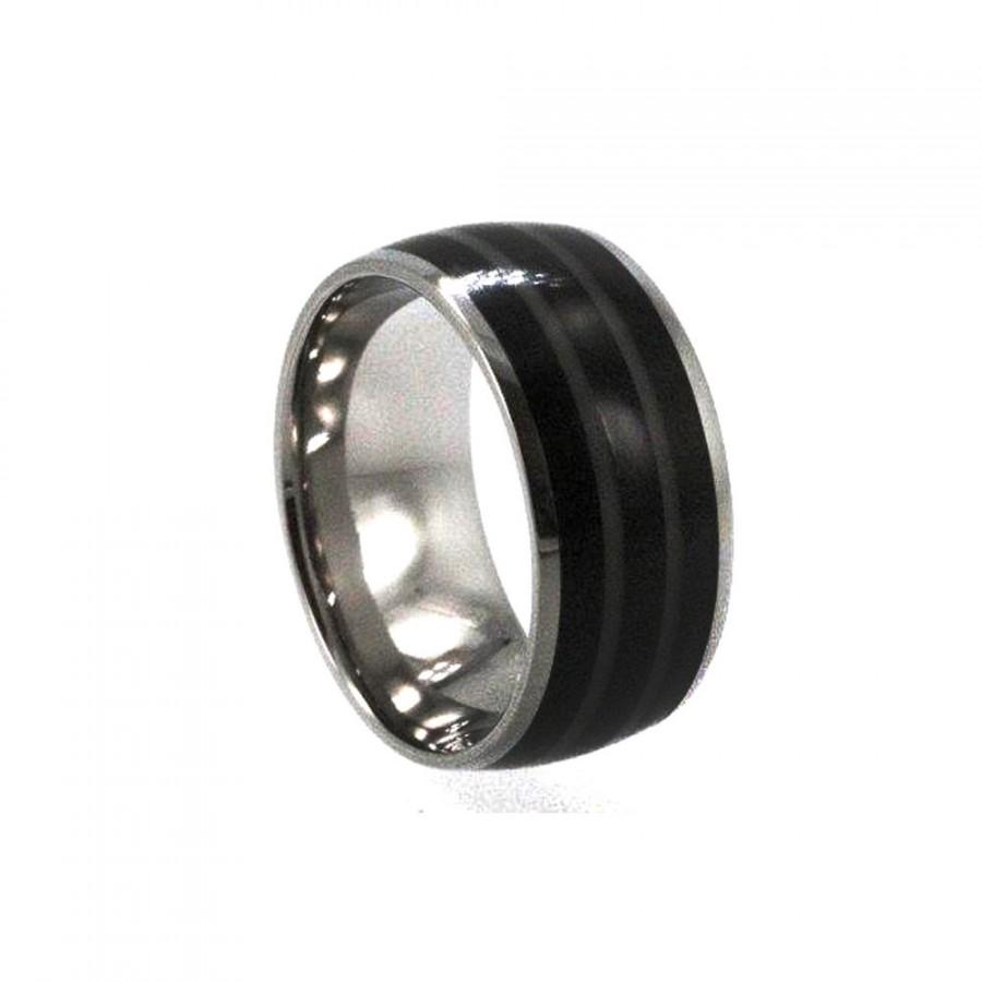 Hochzeit - Titanium Ring inlaid, African Black Wood and Tagua Nut Waterproof Band, Ring Armor Included
