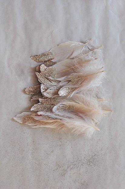 Wedding - DIY Gold And Glitter Dipped Feathers