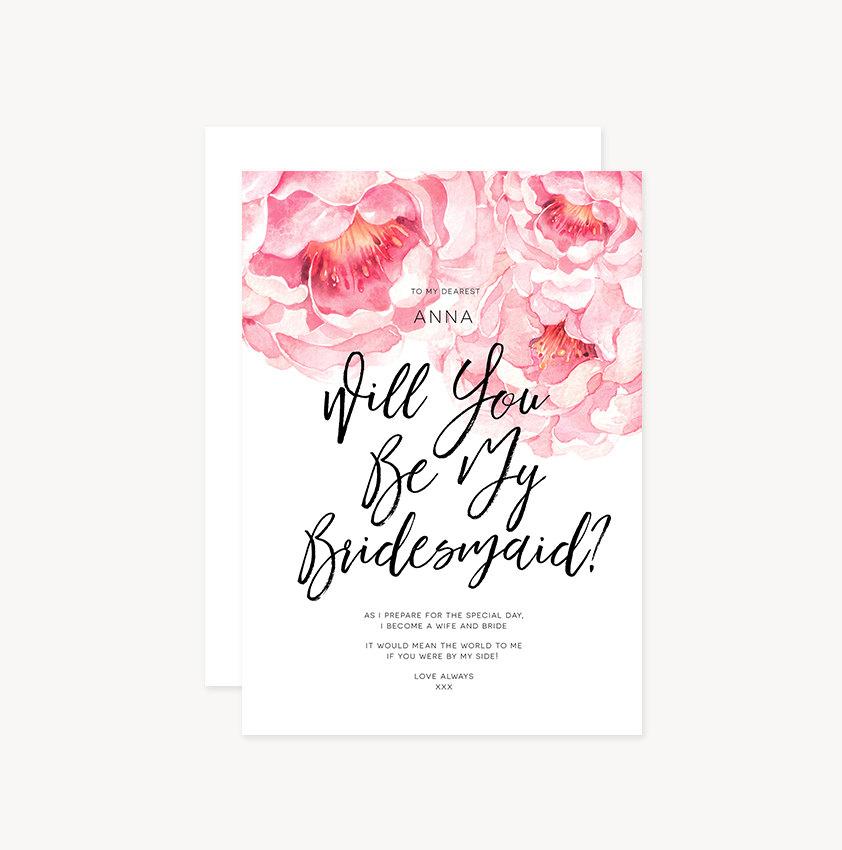 زفاف - Personalised - Custom - Will You Be My Bridesmaid - Maid of Honor Card - Invitation - Wedding -  Floral- Flowers - Pink - Garden