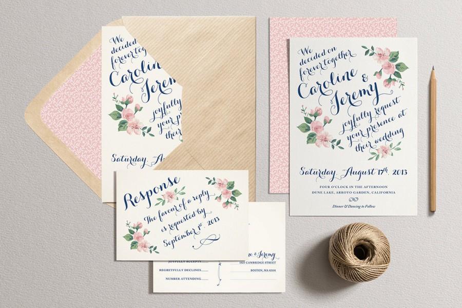Mariage - Printable Wedding Invitation Set, Vintage Wedding Suite, Printable Flower Wedding Invite, Custom Digital Party Invites (BLUSH PINK version)