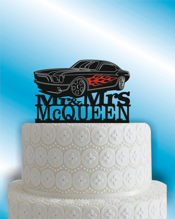 Hochzeit - Hot rod cake topper, Race cake topper, Car cake topper, Mustang Cake topper Mr and Mrs Wedding Cake Topper, unique weddimg cake topper,
