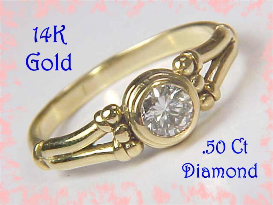 Hochzeit - 14K Gold ~ .50 Ct Diamond Solitaire Ring - Contemporary Rick Mahonski Goldsmith ~ Williamsport PA - Cocktail Bling - FREE SHIPPING