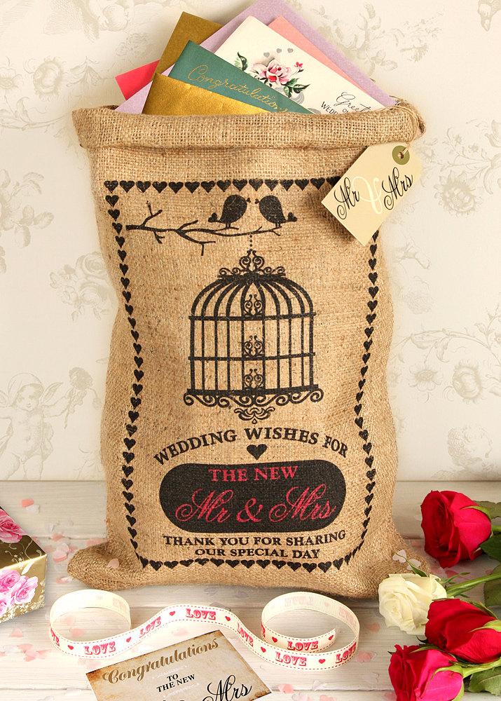 Mariage - Small personalised wedding card post box sack from Hessian and Burlap
