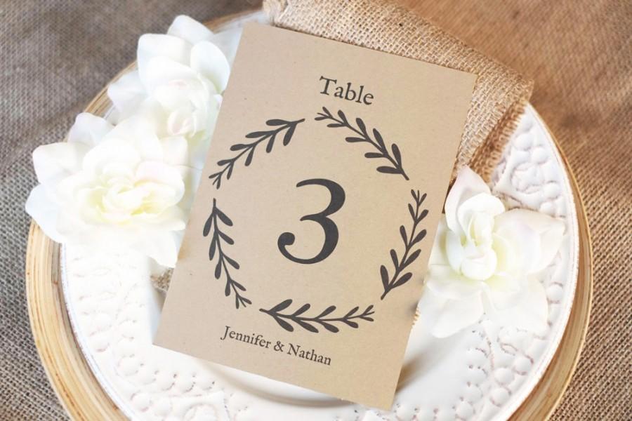 Mariage - Printable Table Numbers (Flat Frame Insert) - DOWNLOAD Instantly - EDITABLE Text  - Woodland Wreath, 5x7 and 4x6, PDF