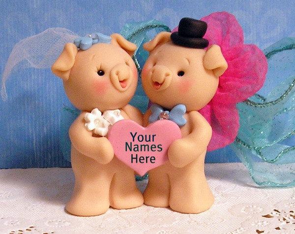 Wedding - Pig Cake Topper, Cute Piggies in Love Wedding Cake Topper for the Bride and Groom