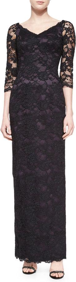 Свадьба - Helen Morley 3/4-Sleeve Floral Lace-Overlay Gown
