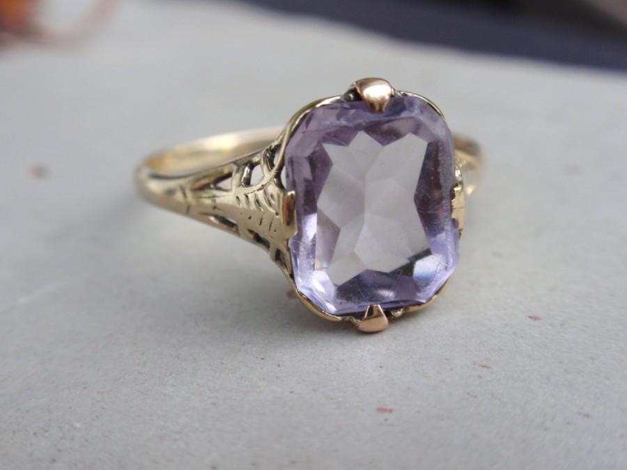 Hochzeit - Victorian Amethyst Filigree Ostby Barton 10k Ladies Ring size 9 February purple Maltese cross lavender