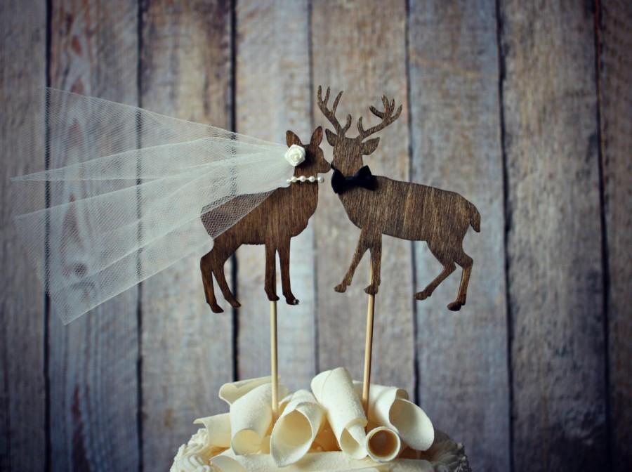 Wedding - Buck and doe bride and groom-deer wedding cake topper-hunter wedding cake topper-hunting cake topper-deer wedding-rustic wedding