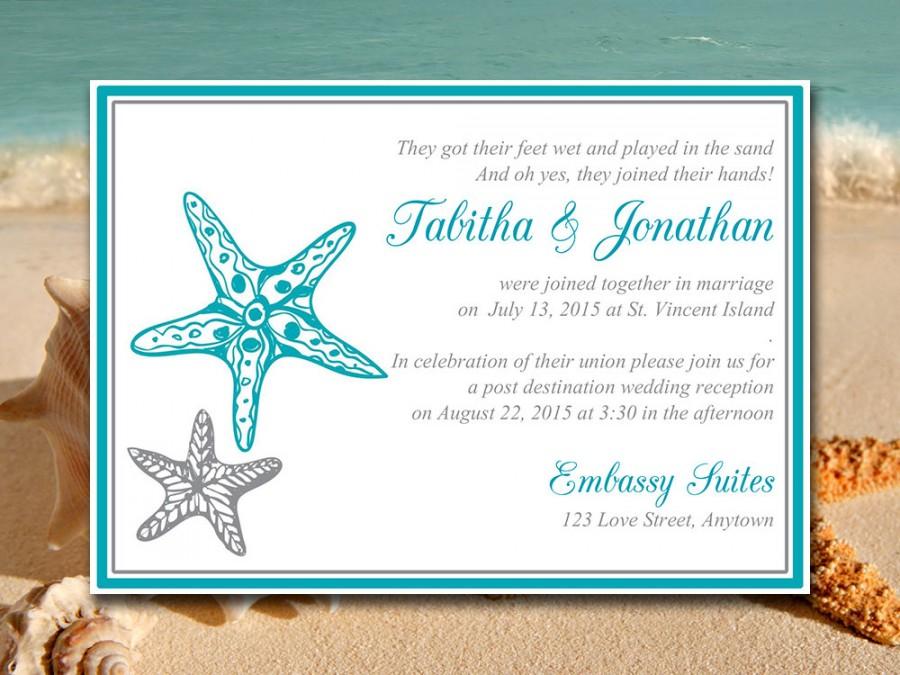 Свадьба - Beach Wedding Reception Invitation Template "Blissful Starfish" - Post Destination Wedding Invitation Ocean Silver - DIY Wedding Printable