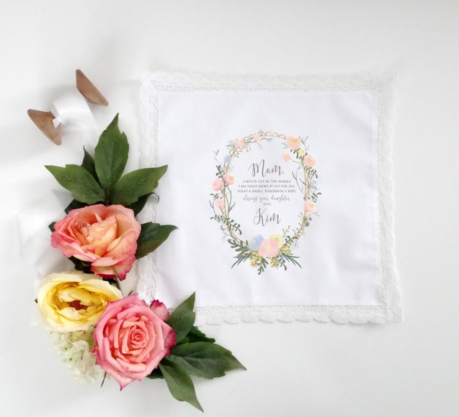 Hochzeit - Tea Rose Wreath Mother of the Bride Handkerchief.  Lace edge Handkerchief. Mother of the Bride Handkerchief.  Mother of the Groom.