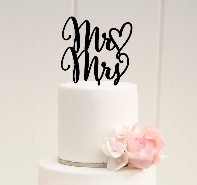 Wedding - Mr and Mrs Wedding Cake Topper with Heart - Custom Cake Topper