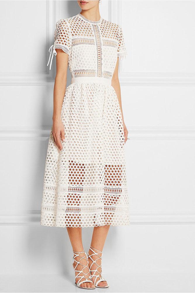 Mariage - Self Portrait Panelled Midi Lace Dress In White
