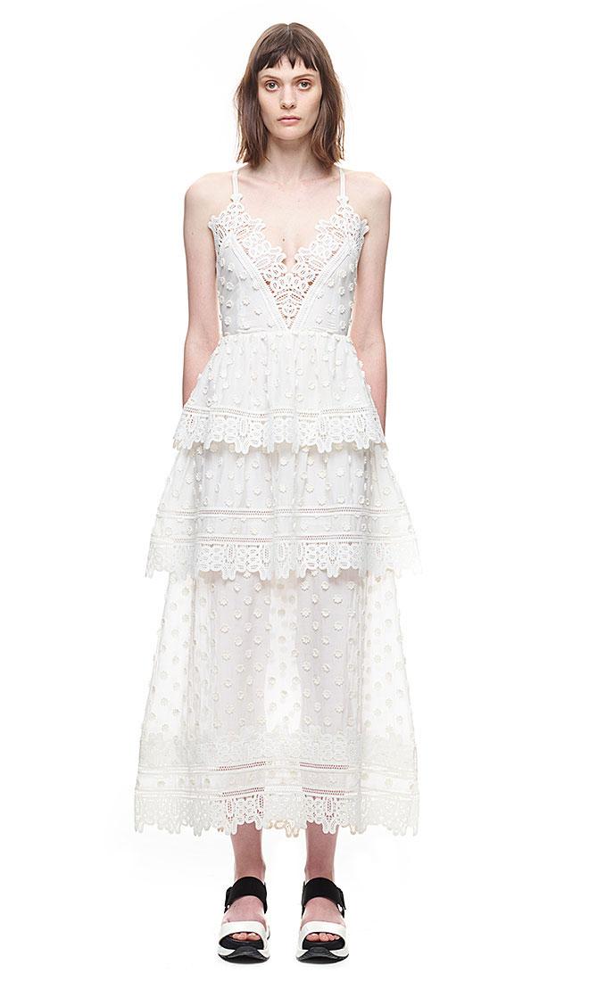 زفاف - 2016 Self Portrait Ivy Lace Trim Midi Dress In White