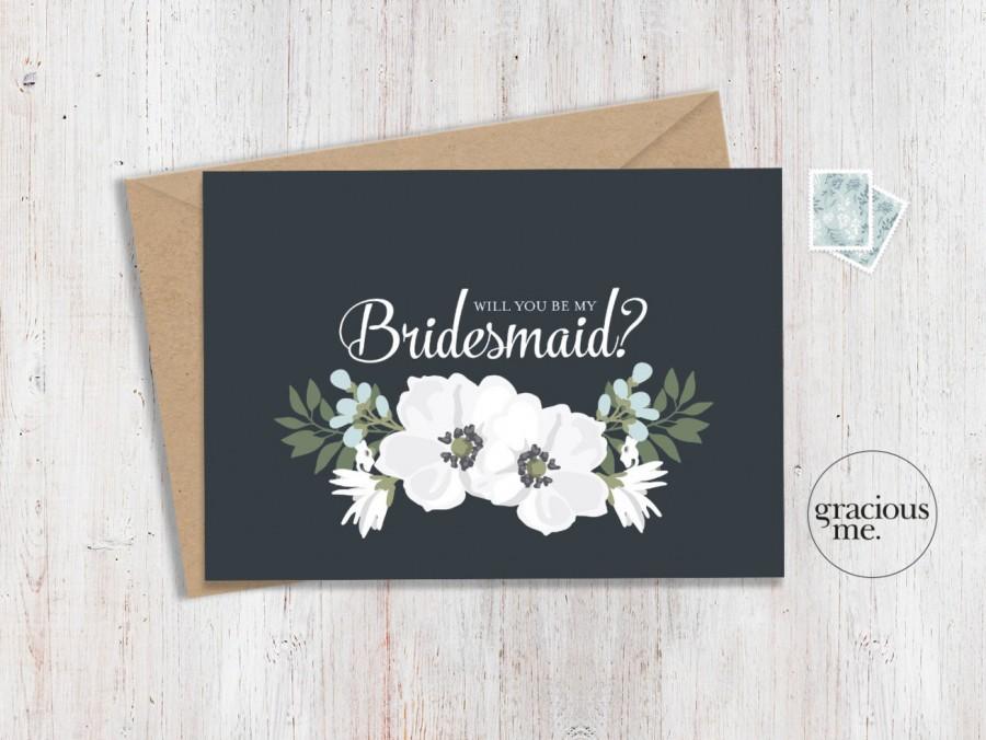 Hochzeit - Bridesmaid Card 'Will You Be My Bridesmaid' - Wedding Card, Floral Card - Blue