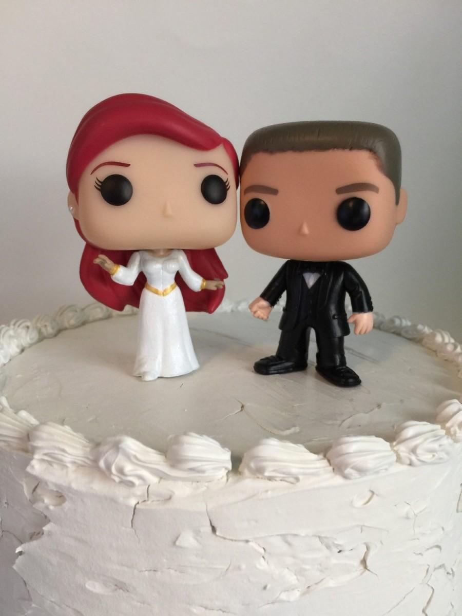 Hochzeit - Custom Funko Pop Ariel and Groom Wedding Cake Topper Set Disney's the Little Mermaid