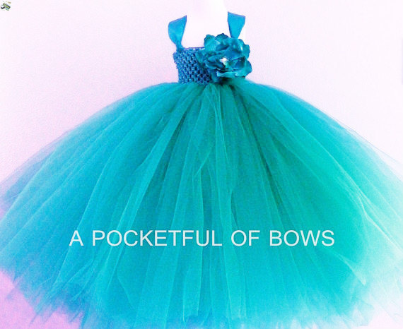 Mariage - Turquoise Flower Girl Dress, Girls Long Formal Dress, Girls Ball Gown