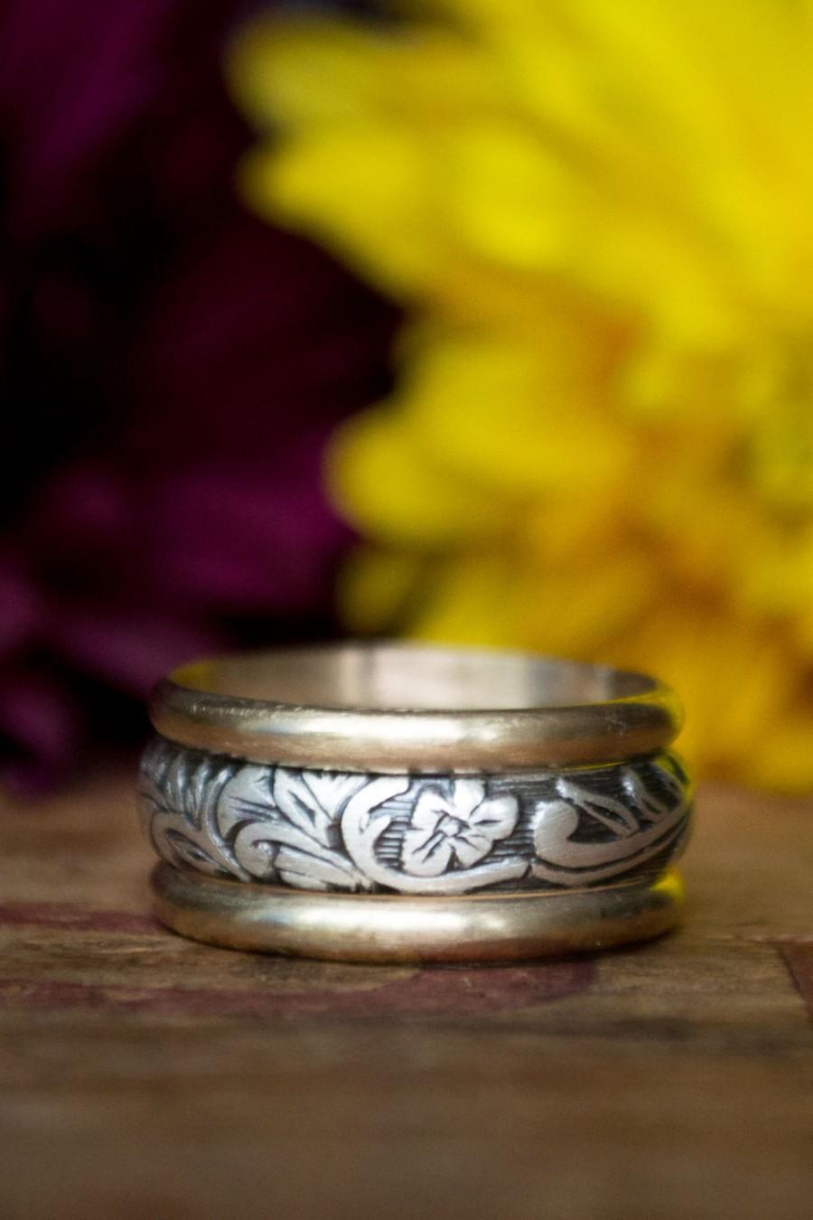 Mariage - Sterling Silver and 14k Gold Women's Wedding Band - Unique Wedding Band - Wedding Ring Set  - Woman's Wedding Ring - Unique Wedding Ring