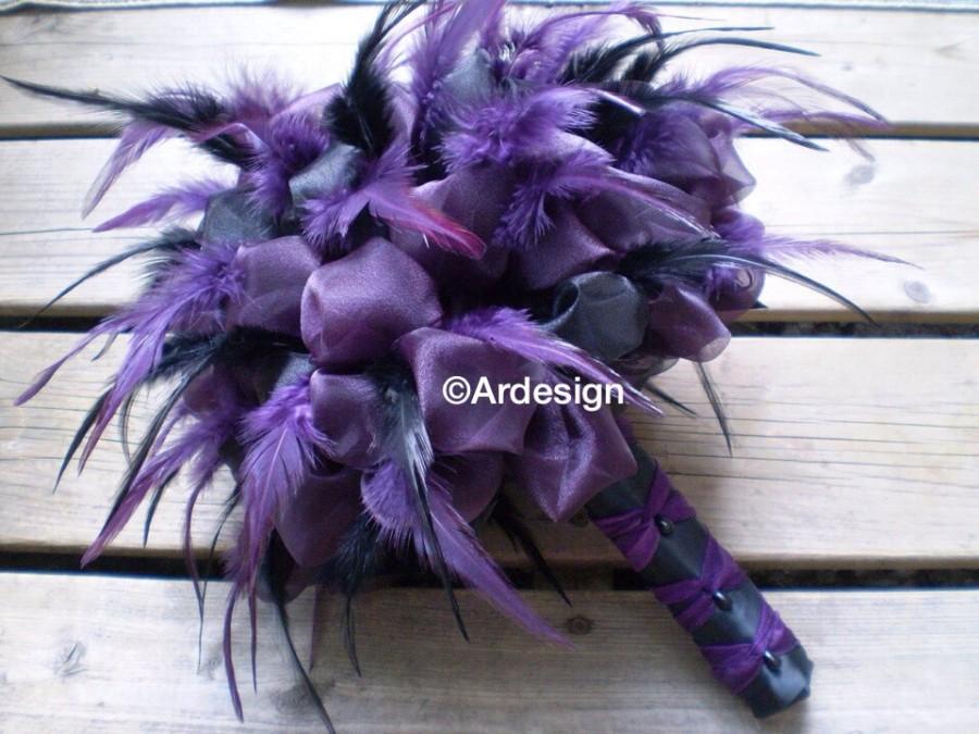 Свадьба - GOTHIC GODDESS Wedding Bouquet  Feathers And Organza