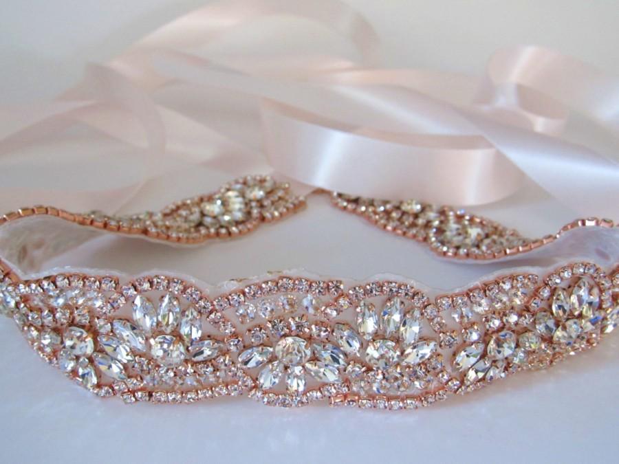 Свадьба - Rose Gold Crystal Rhinestone Bridal Sash,Wedding sash,Bridal Accessories,Bridal Belt and sashes,Ribbon Sash,Style #46