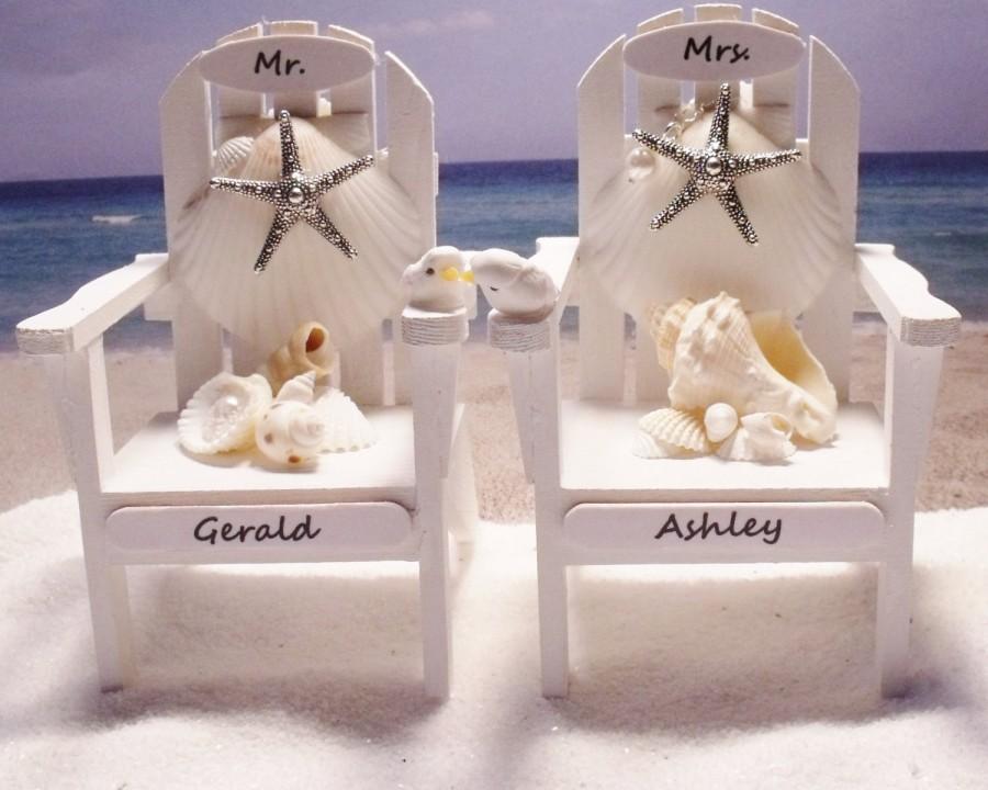 Mariage - Oceanside Beach Wedding Seaside Wedding  Cake Topper SET Adirondack chairs in Many Colors - Whitewashed by the Sun