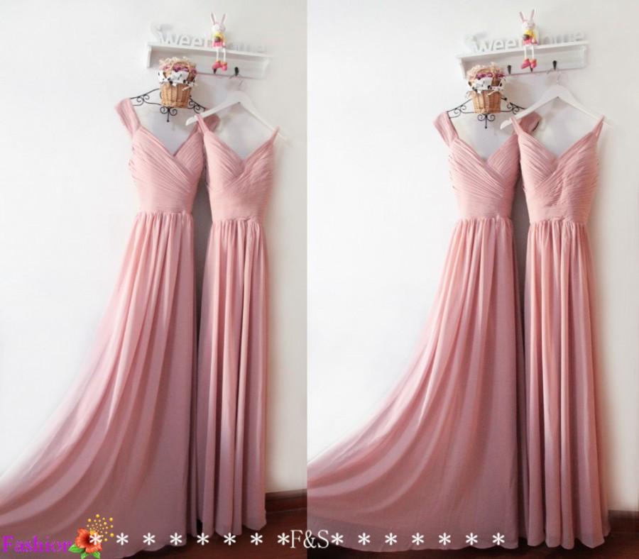 Wedding - Dusty Pink Bridesmaid Dress,Elegant Prom Dress,Rose Ruched Bodice Bridesmaid Dress,Evening Dress,Modest Bridesmaid Dress,Custom Prom Dress