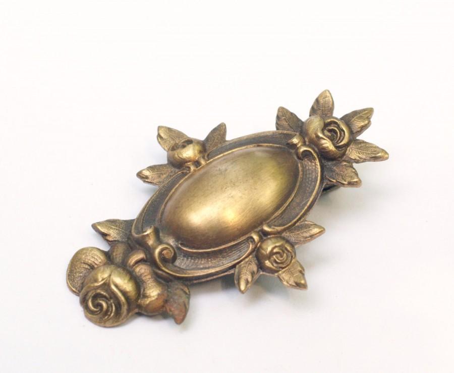 Mariage - Victorian floral bridal hair clip wedding brass antique style wedding barrette