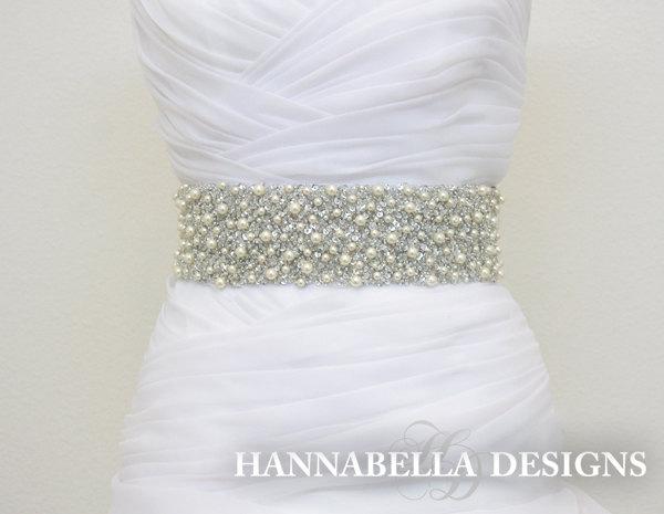 Свадьба - Best Seller - MONACO - 3" Statement Ivory Swarovski Pearls Encrusted Bridal Sash, Wedding Beaded Sash Belt
