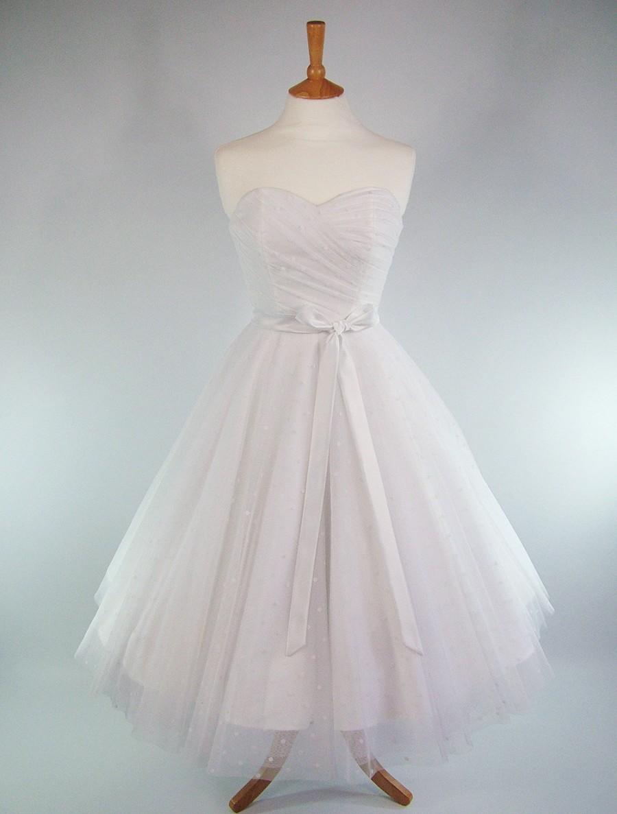 Wedding - Made To Measure Fairytale White Duchess Satin & Polka Dot Lace Full Circle Skirt Wedding Dress - Detachable Straps and Sash