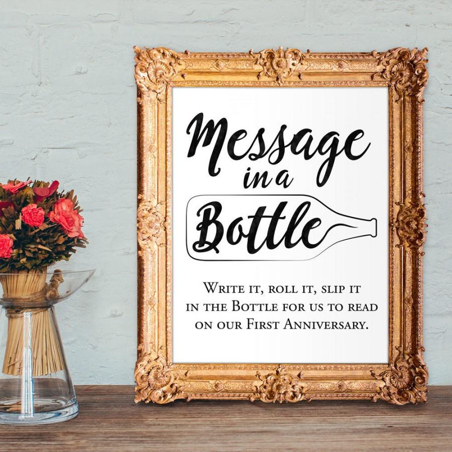 Hochzeit - Wedding Guest Book Sign - Message in a bottle anniversary printable 8x10 wedding sign