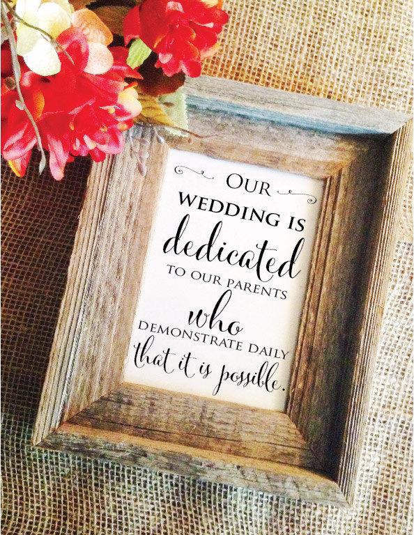 Mariage - Wedding dedicated to parents sign (Frame NOT included)