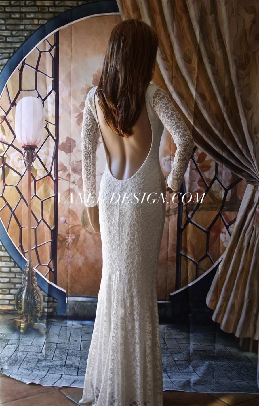 زفاف - WEDDING GOWN Long Sleeves White Lace Mermaid Wedding Dress**White OR Ivory**