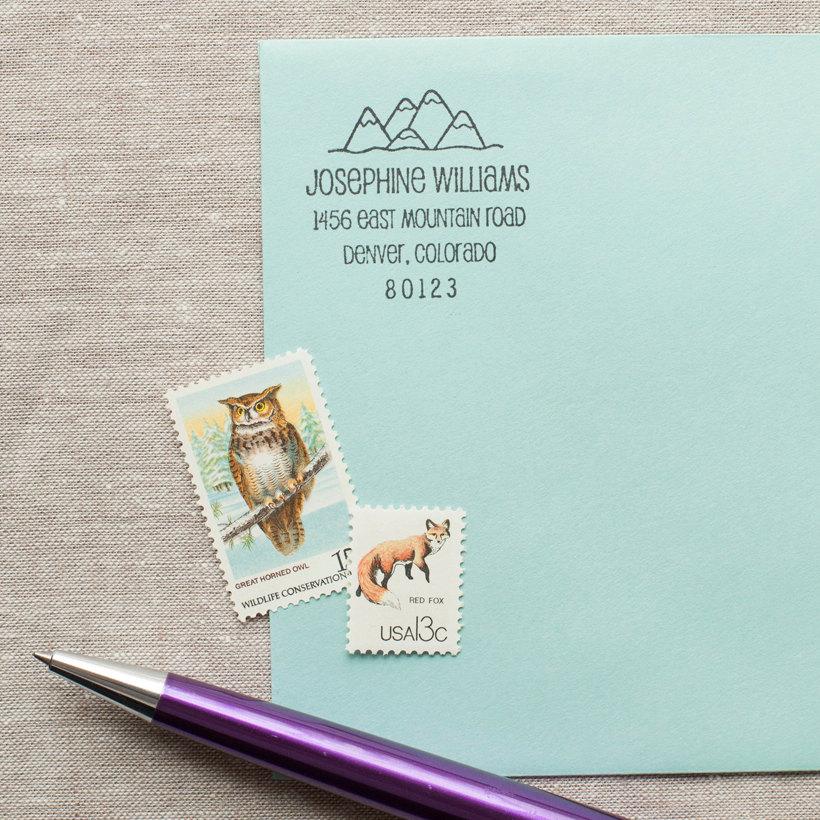 Wedding - Self-Inking Return Address Stamp MOUNTAIN RANGE Design self inking Interchangeable stamp or traditional Wood Handle address Stamp