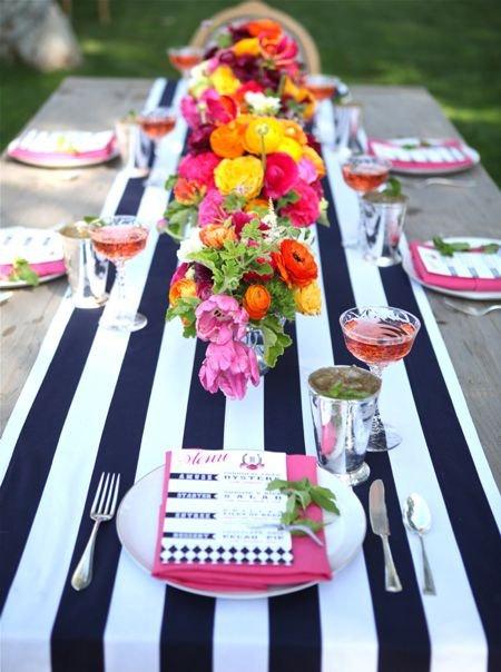 Mariage - Black and White Striped Table Runner
