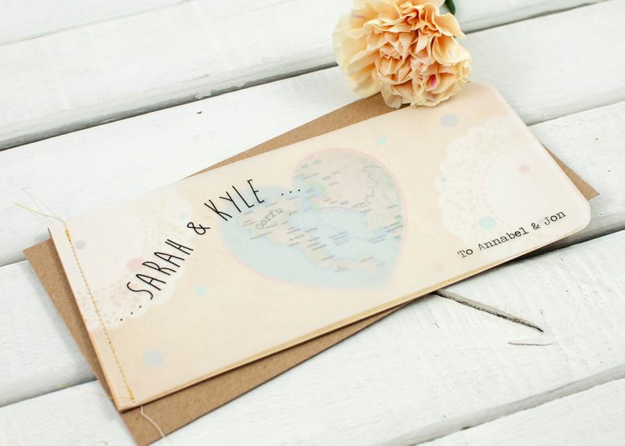 زفاف - Vintage Map Stitched Booklet Wedding Invitation