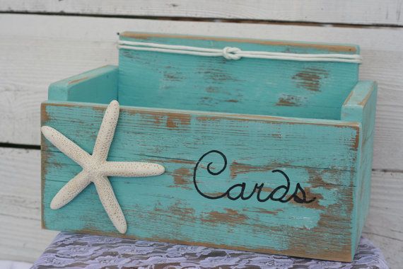 زفاف - Card Wedding Box Holder Distressed Beach Nautical Rustic Starfish With Nautical Knot Baby Shower, Anniversary Many Colors To Choose